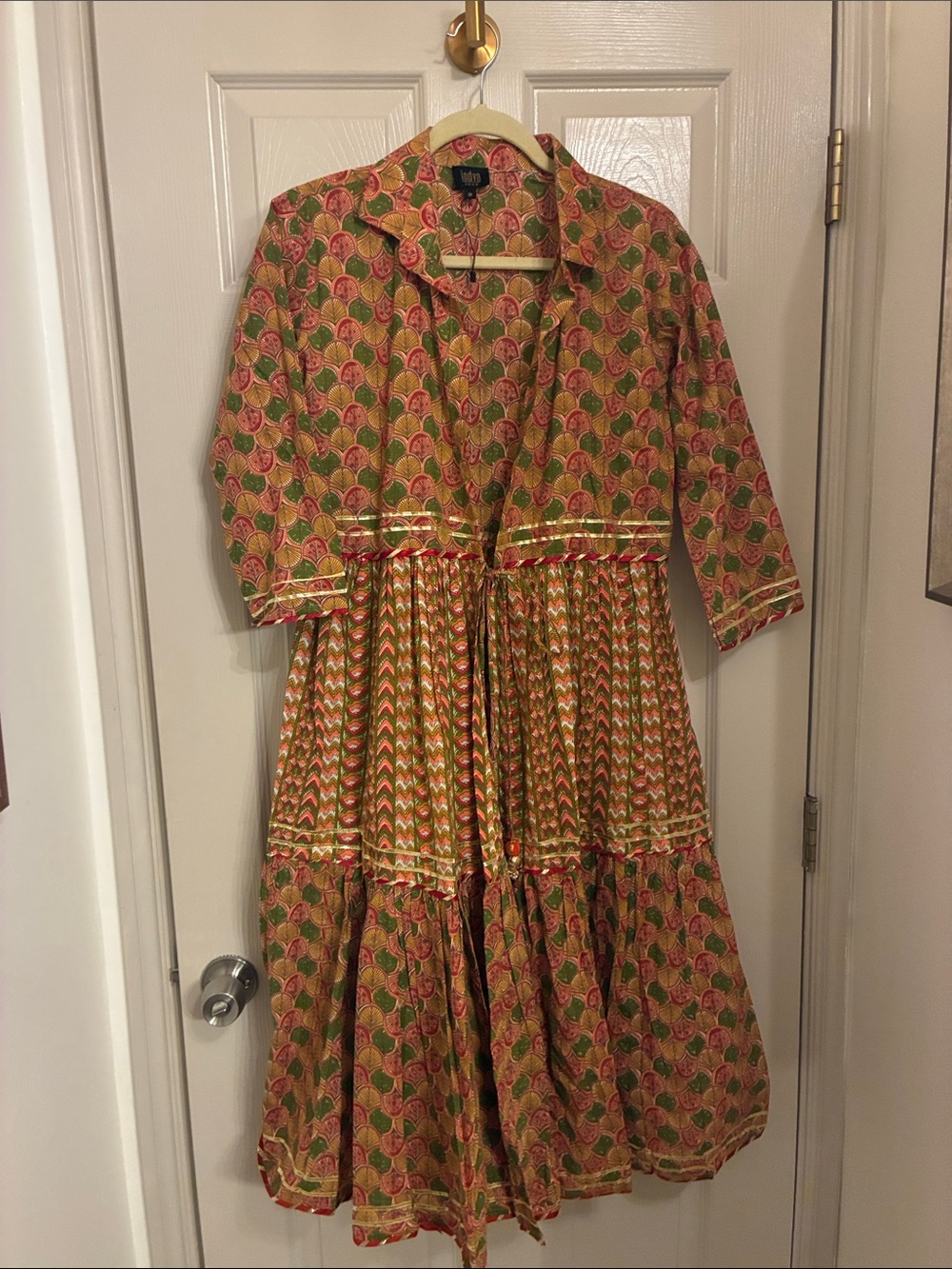 Boho Floral Tiered Button-Front Blouse Dress — Green & Pink